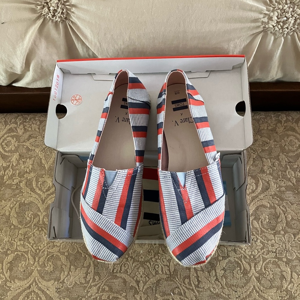 Toms Red and Blue Espadrilles with Striped Design